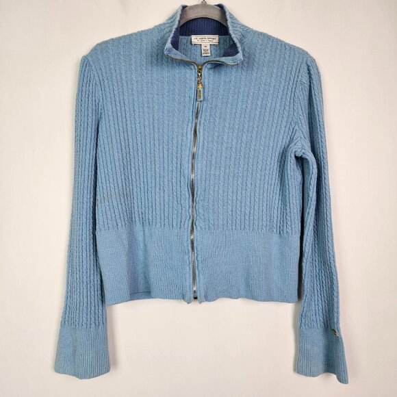 ST. JOHN Sport Sky Blue Textured Cable Knit Zip Up Cardigan Sweater M - Picture 2 of 10